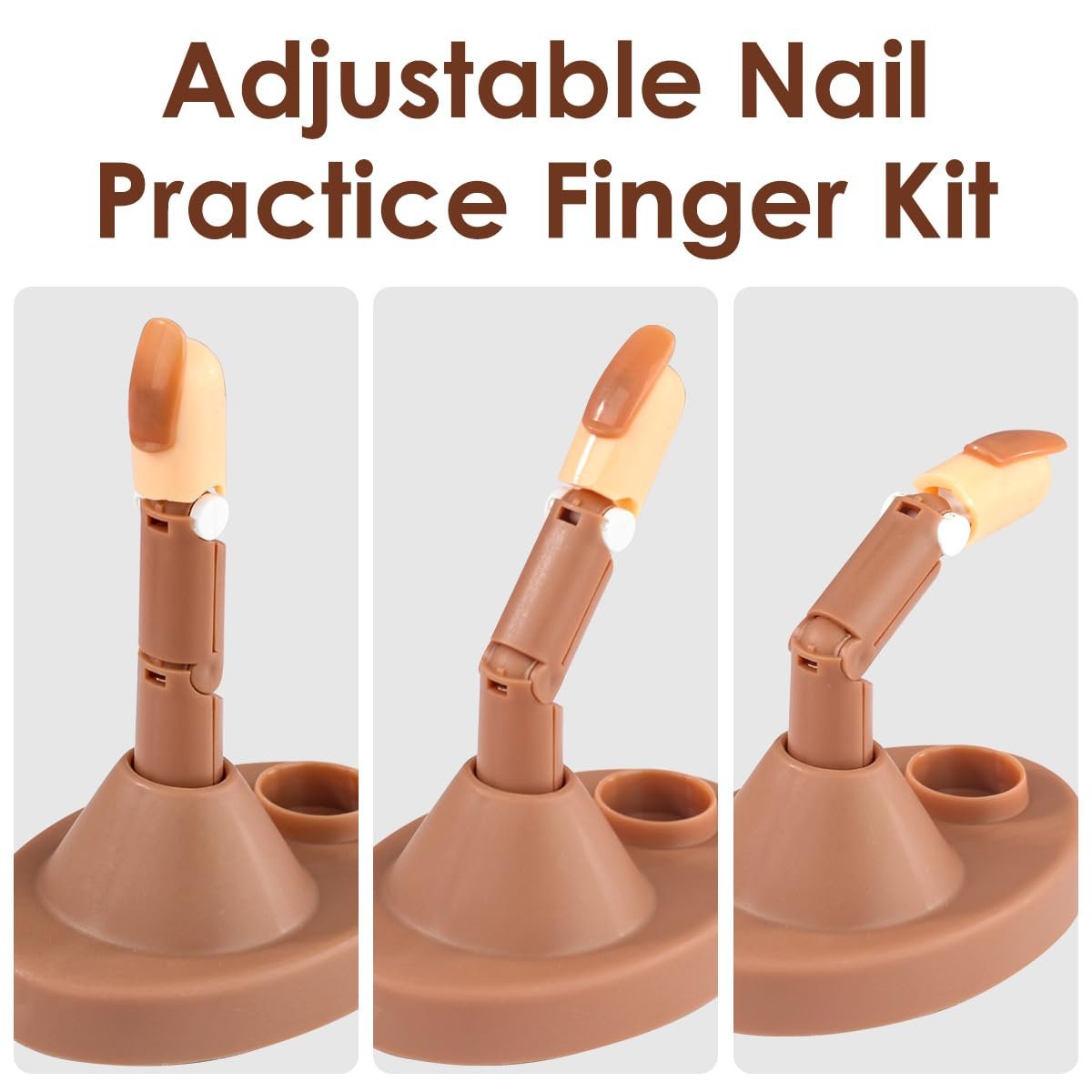 BORNBYME Acrylic Nail Practice Finger Kit with Stand, Adjustable Fake Fingers & 100 Brown Nail Tips – Movable Training Nail Practice for Beginners - görsel 7