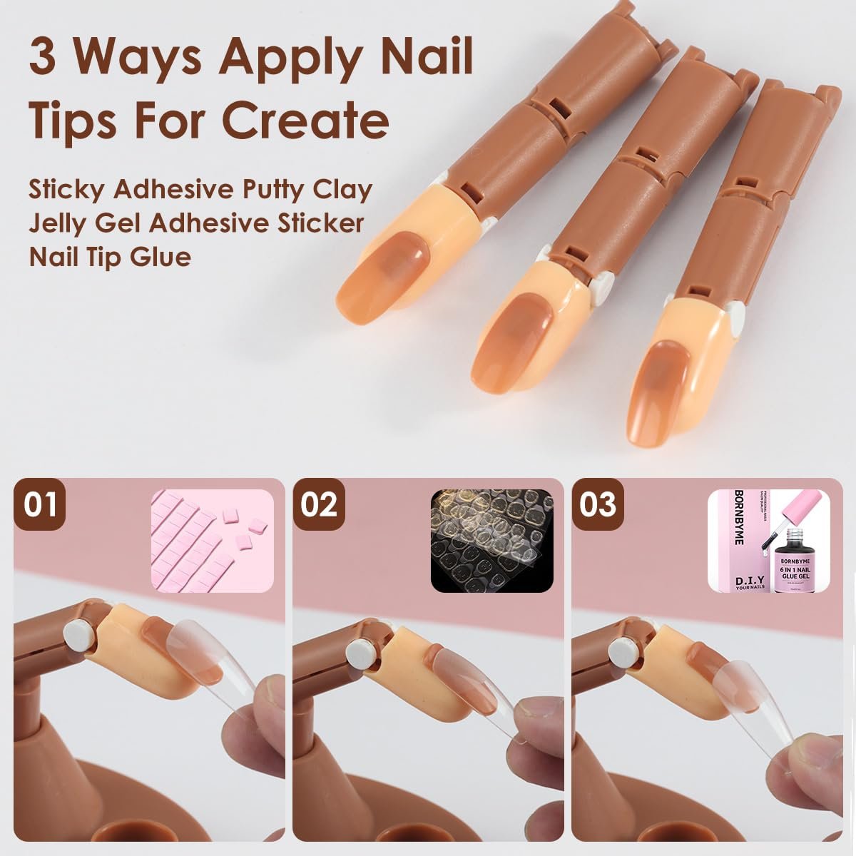 BORNBYME Acrylic Nail Practice Finger Kit with Stand, Adjustable Fake Fingers & 100 Brown Nail Tips – Movable Training Nail Practice for Beginners - görsel 13