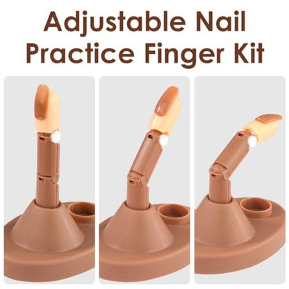BORNBYME Acrylic Nail Practice Finger Kit with Stand, Adjustable Fake Fingers & 100 Brown Nail Tips – Movable Training Nail Practice for Beginners