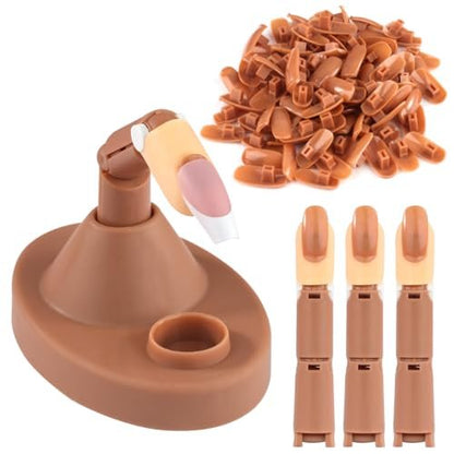 BORNBYME Acrylic Nail Practice Finger Kit with Stand, Adjustable Fake Fingers & 100 Brown Nail Tips – Movable Training Nail Practice for Beginners
