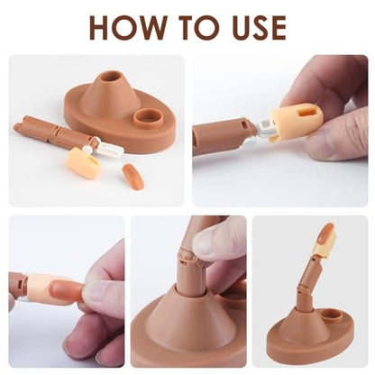 BORNBYME Acrylic Nail Practice Finger Kit with Stand, Adjustable Fake Fingers & 100 Brown Nail Tips – Movable Training Nail Practice for Beginners