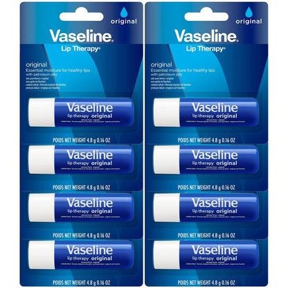 Vaseline Lip Therapy Original 8-Pack – Intensive Lip Moisturizer for Dry, Cracked Lips, 0.16 oz Each