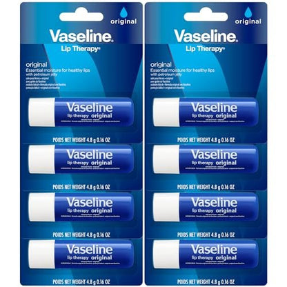 Vaseline Lip Therapy Original 8-Pack – Intensive Lip Moisturizer for Dry, Cracked Lips, 0.16 oz Each
