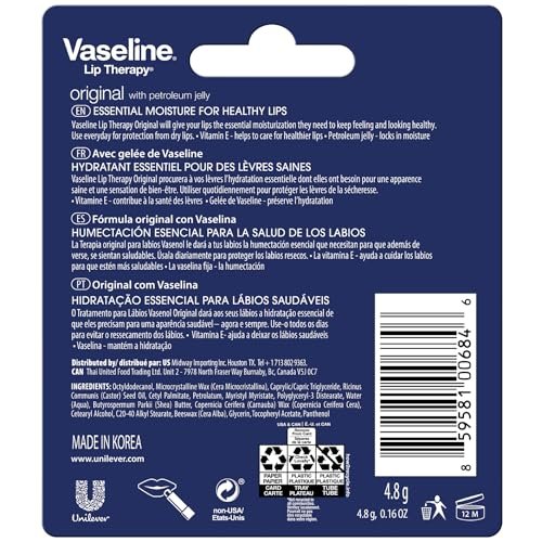 Vaseline Lip Therapy Original 8-Pack – Intensive Lip Moisturizer for Dry, Cracked Lips, 0.16 oz Each - görsel 4