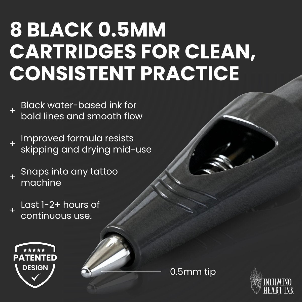 Inlumino Heart Ink Tattoo Practice Pen – Wireless Rotary Dot Pen Machine with 8 Black Ballpoint Cartridges – Electric Tattoo Training Tool with 2 Batteries & Magnetic Carry Case Avelisse
