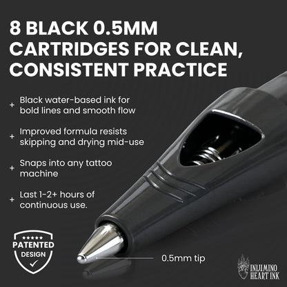 Inlumino Heart Ink Tattoo Practice Pen – Wireless Rotary Dot Pen Machine with 8 Black Ballpoint Cartridges – Electric Tattoo Training Tool with 2 Batteries & Magnetic Carry Case Avelisse
