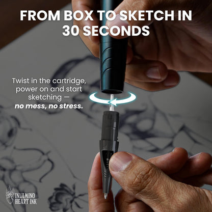 Inlumino Heart Ink Tattoo Practice Pen – Wireless Rotary Dot Pen Machine with 8 Black Ballpoint Cartridges – Electric Tattoo Training Tool with 2 Batteries & Magnetic Carry Case Avelisse