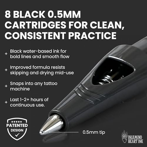 Inlumino Heart Ink Tattoo Practice Pen – Wireless Rotary Dot Pen Machine with 8 Black Ballpoint Cartridges – Electric Tattoo Training Tool with 2 Batteries & Magnetic Carry Case Avelisse