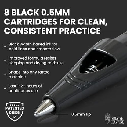 Inlumino Heart Ink Tattoo Practice Pen – Wireless Rotary Dot Pen Machine with 8 Black Ballpoint Cartridges – Electric Tattoo Training Tool with 2 Batteries & Magnetic Carry Case Avelisse