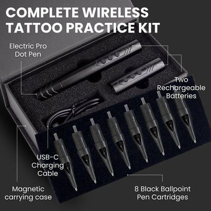 Inlumino Heart Ink Tattoo Practice Pen – Wireless Rotary Dot Pen Machine with 8 Black Ballpoint Cartridges – Electric Tattoo Training Tool with 2 Batteries & Magnetic Carry Case Avelisse