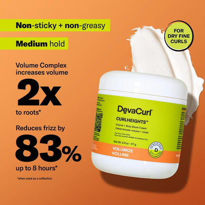 DevaCurl CurlHeights Volume + Body Boost Cream, 6 oz – Lightweight Curl Volumizer for Fine Curls Avelisse