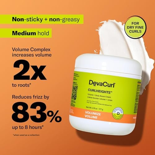 DevaCurl CurlHeights Volume + Body Boost Cream, 6 oz – Lightweight Curl Volumizer for Fine Curls Avelisse