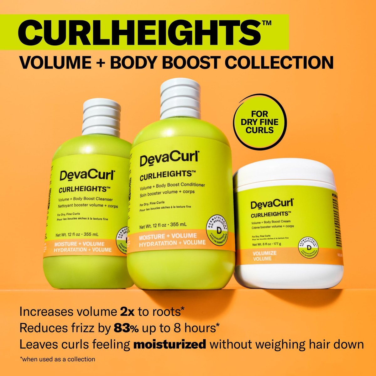 DevaCurl CurlHeights Volume + Body Boost Cream, 6 oz – Lightweight Curl Volumizer for Fine Curls Avelisse