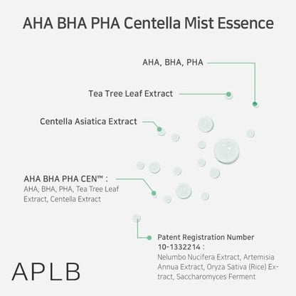 APLB AHA BHA PHA Centella Mist Essence – Exfoliating & Hydrating Korean Facial Mist with AHA BHA PHA CEN™ 23.8%