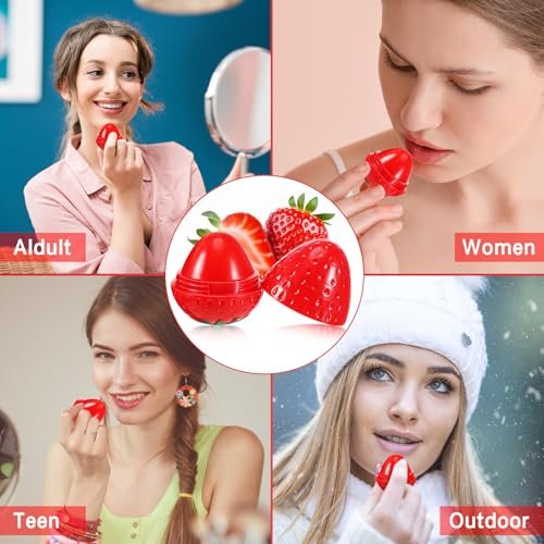 Dimsile 12-Pack Cute Strawberry Lip Balm – Moisturizing, Plumping & Hydrating Lip Protector for Women – Valentines Gift Avelisse
