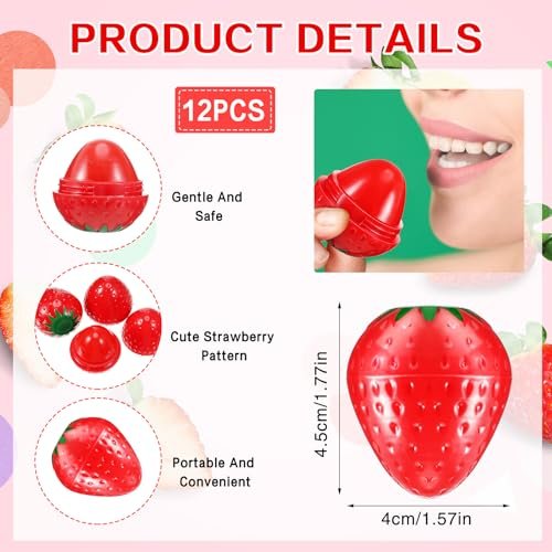 Dimsile 12-Pack Cute Strawberry Lip Balm – Moisturizing, Plumping & Hydrating Lip Protector for Women – Valentines Gift Avelisse