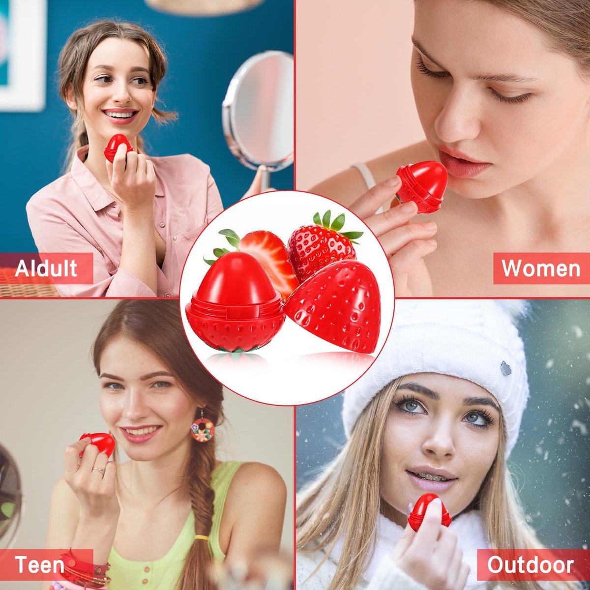 Dimsile 12-Pack Cute Strawberry Lip Balm – Moisturizing, Plumping & Hydrating Lip Protector for Women – Valentines Gift Avelisse