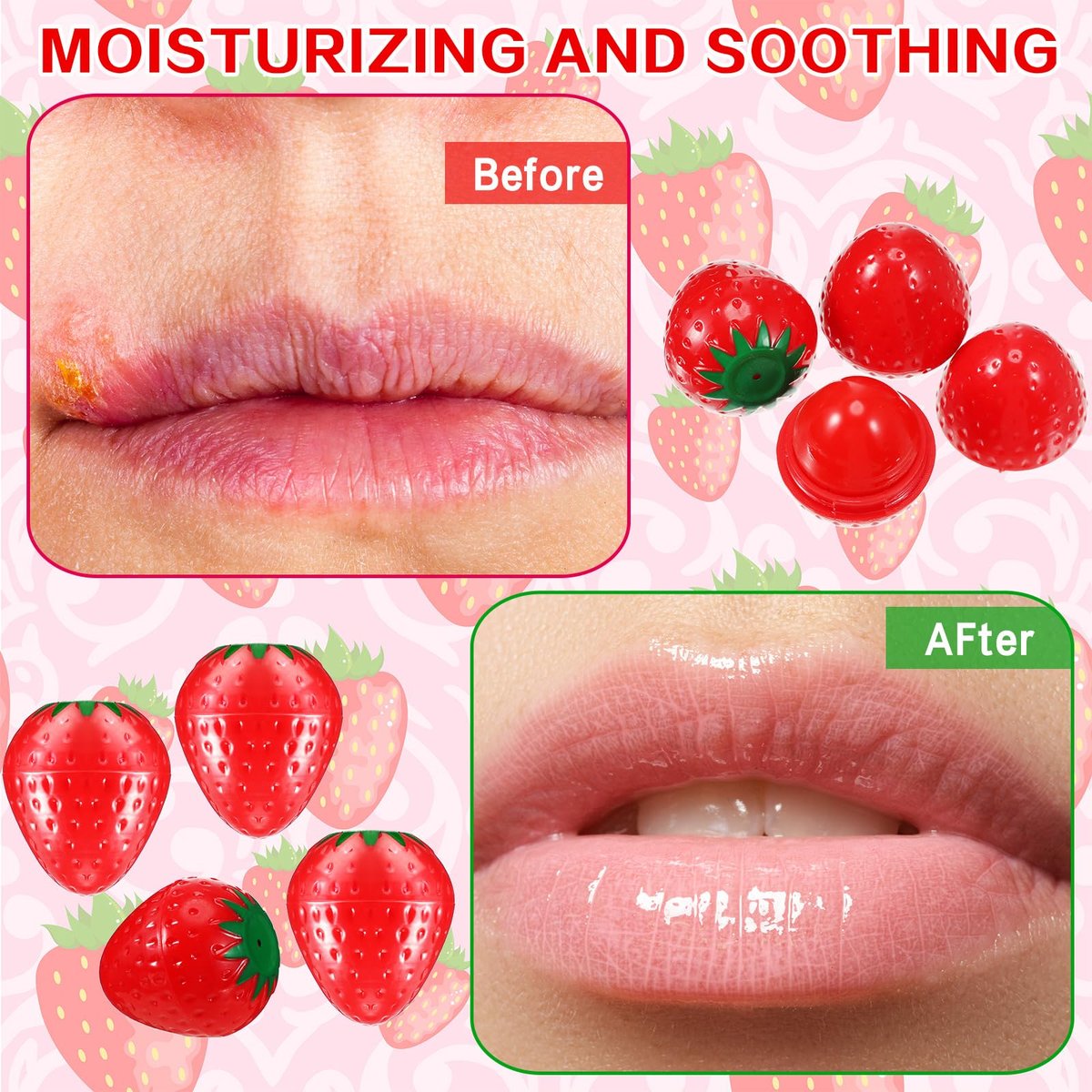 Dimsile 12-Pack Cute Strawberry Lip Balm – Moisturizing, Plumping & Hydrating Lip Protector for Women – Valentines Gift Avelisse