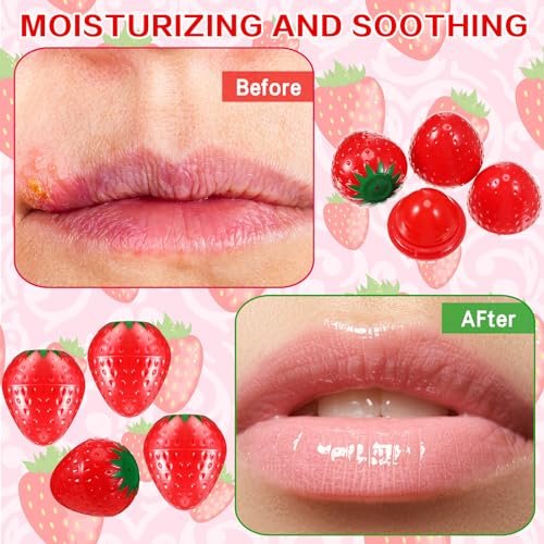 Dimsile 12-Pack Cute Strawberry Lip Balm – Moisturizing, Plumping & Hydrating Lip Protector for Women – Valentines Gift Avelisse