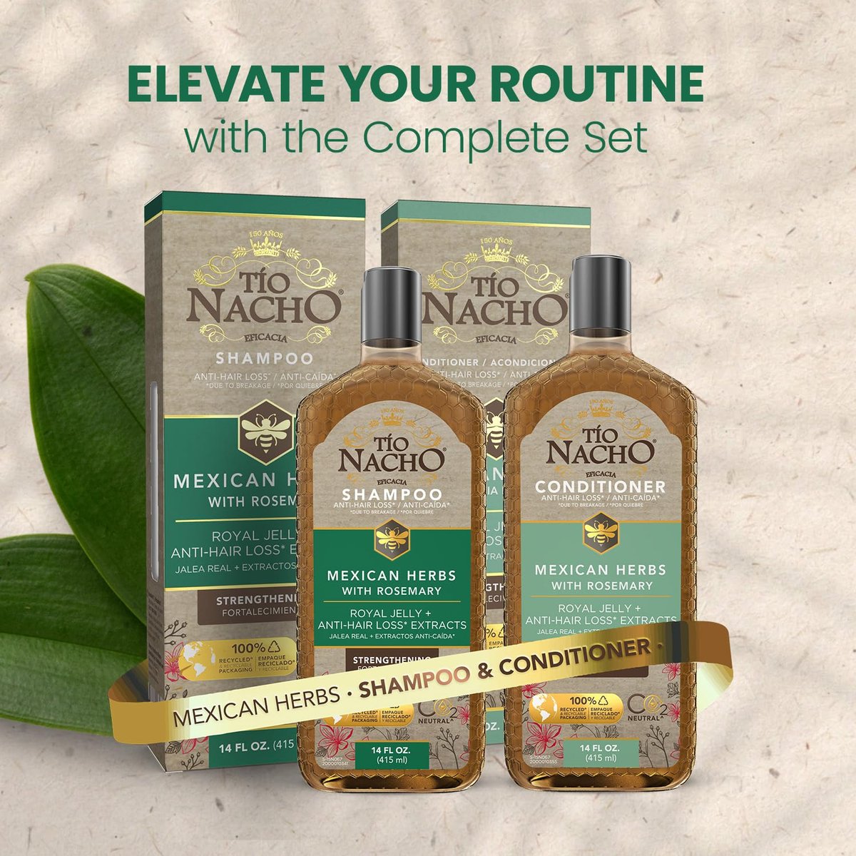 Tío Nacho Mexican Herbs Anti-Hair Loss Shampoo and Conditioner Set with Royal Jelly and Rosemary Extract - Strengthening and Nourishing Routine for Hair Loss, 14 fl oz Each - görsel 13