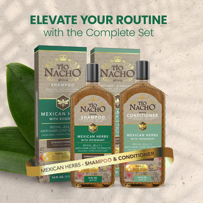 Tío Nacho Mexican Herbs Anti-Hair Loss Shampoo and Conditioner Set with Royal Jelly and Rosemary Extract - Strengthening and Nourishing Routine for Hair Loss, 14 fl oz Each