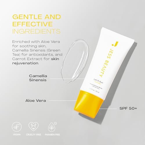 JESS BEAUTY Let it Sun 50+ Sunscreen with Green Tea & Aloe Extract - SPF 50+ Broad Spectrum Sun Protection for Face & Body, 1.7 fl oz Avelisse