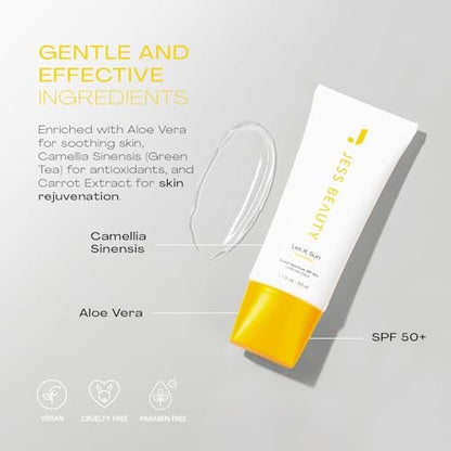 JESS BEAUTY Let it Sun 50+ Sunscreen with Green Tea & Aloe Extract - SPF 50+ Broad Spectrum Sun Protection for Face & Body, 1.7 fl oz Avelisse