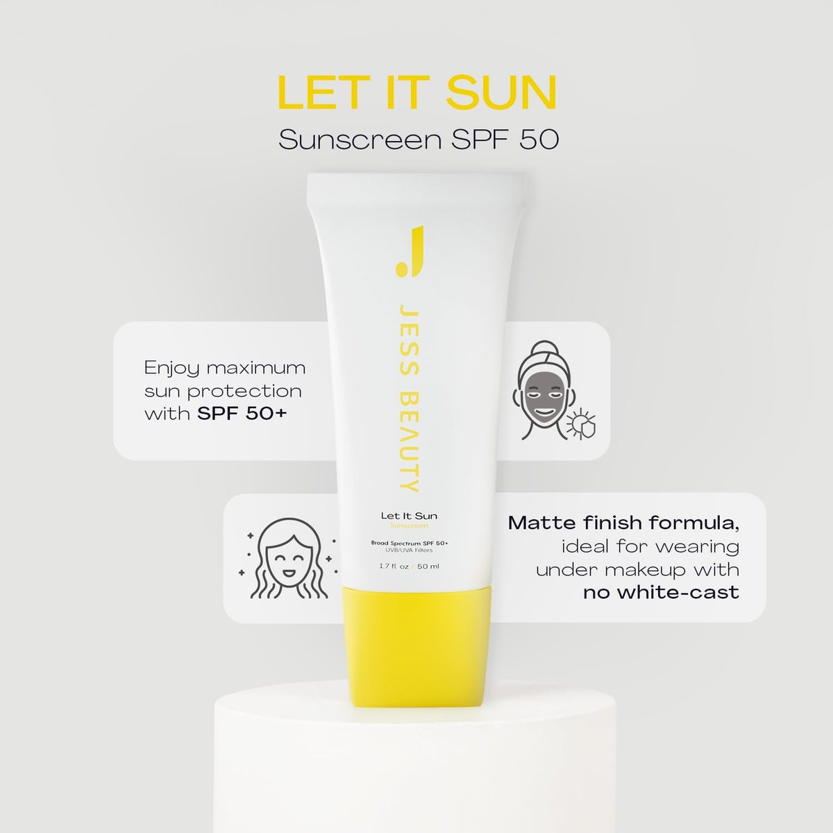 JESS BEAUTY Let it Sun 50+ Sunscreen with Green Tea & Aloe Extract - SPF 50+ Broad Spectrum Sun Protection for Face & Body, 1.7 fl oz Avelisse