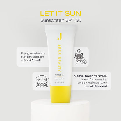 JESS BEAUTY Let it Sun 50+ Sunscreen with Green Tea & Aloe Extract - SPF 50+ Broad Spectrum Sun Protection for Face & Body, 1.7 fl oz Avelisse
