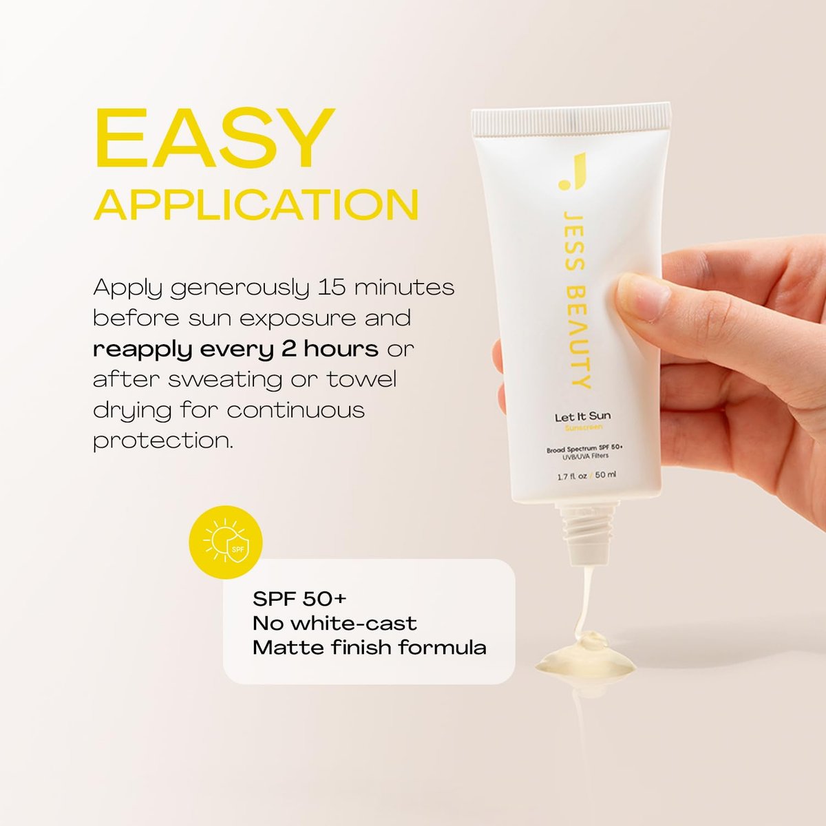 JESS BEAUTY Let it Sun 50+ Sunscreen with Green Tea & Aloe Extract - SPF 50+ Broad Spectrum Sun Protection for Face & Body, 1.7 fl oz Avelisse