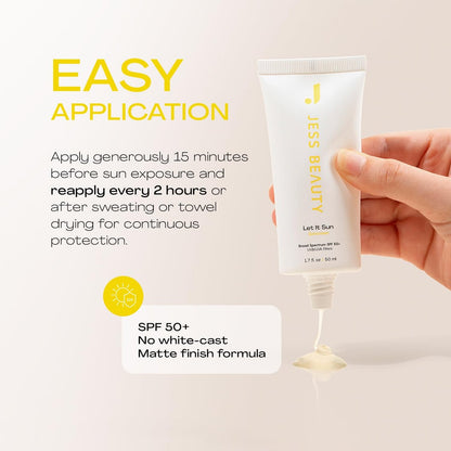 JESS BEAUTY Let it Sun 50+ Sunscreen with Green Tea & Aloe Extract - SPF 50+ Broad Spectrum Sun Protection for Face & Body, 1.7 fl oz Avelisse