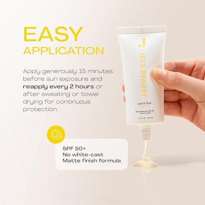 JESS BEAUTY Let it Sun 50+ Sunscreen with Green Tea & Aloe Extract - SPF 50+ Broad Spectrum Sun Protection for Face & Body, 1.7 fl oz Avelisse