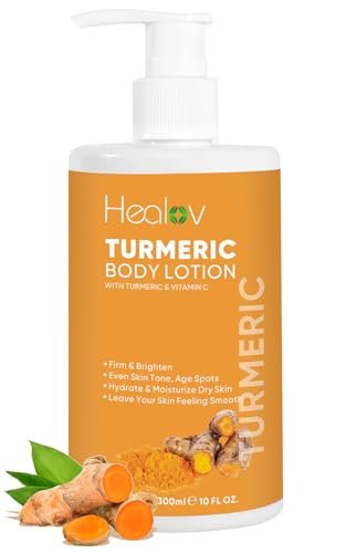 Healov Turmeric Lotion for Spots - Natural Turmeric Skin Brightening Cream for Face & Body - Cleanse Skin, Fight Acne, Even Tone, Clear Scars, Sun Damage, & Discoloration - with Vitamin C (10 oz)