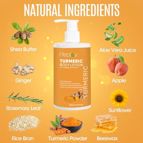 Healov Turmeric Lotion for Spots - Natural Turmeric Skin Brightening Cream for Face & Body - Cleanse Skin, Fight Acne, Even Tone, Clear Scars, Sun Damage, & Discoloration - with Vitamin C (10 oz) - görsel 10