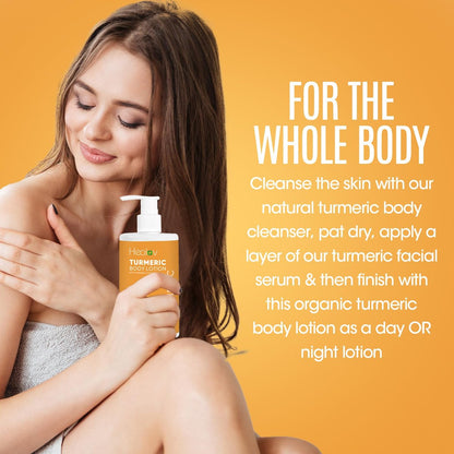 Healov Turmeric Lotion for Spots - Natural Turmeric Skin Brightening Cream for Face & Body - Cleanse Skin, Fight Acne, Even Tone, Clear Scars, Sun Damage, & Discoloration - with Vitamin C (10 oz)