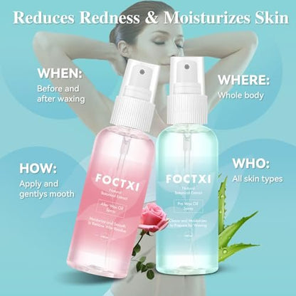 FOCTXI Pre Wax Cleanser and After Wax Care Kit - 3.5 oz Pre-Spray & After-Oil for Smooth, Soothing Results