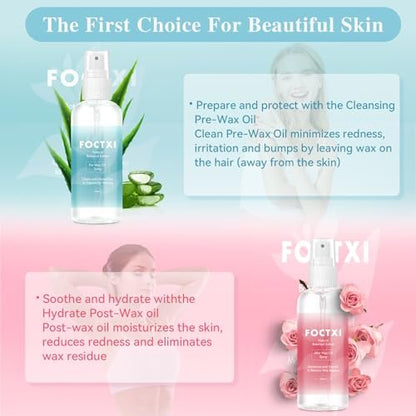 FOCTXI Pre Wax Cleanser and After Wax Care Kit - 3.5 oz Pre-Spray & After-Oil for Smooth, Soothing Results