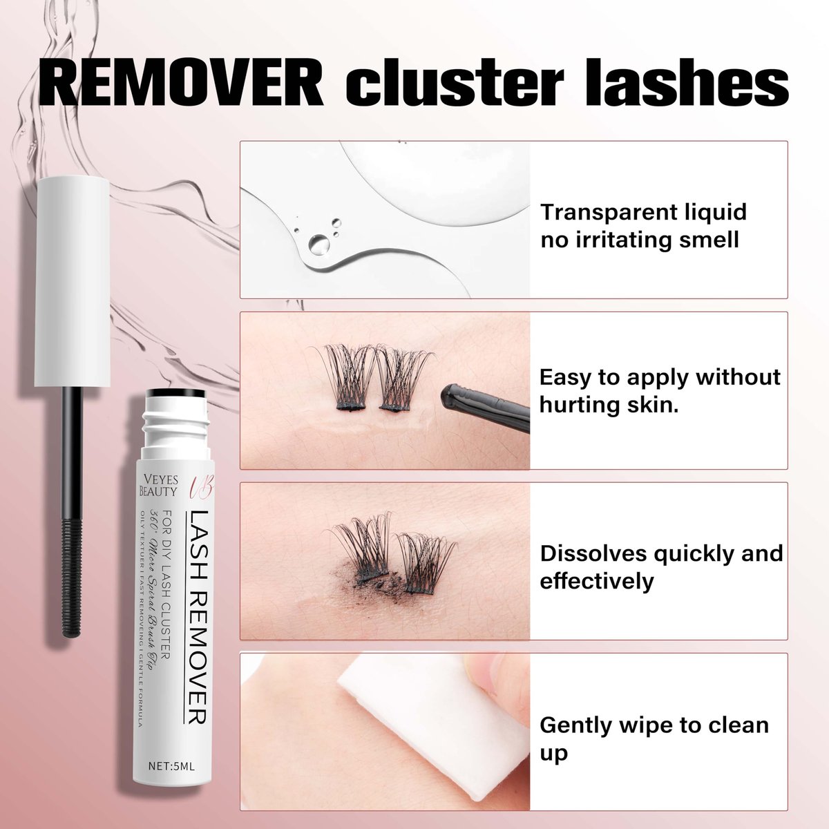 Clear Lash Glue Remover 5ml – Safe Eyelash Adhesive Remover for DIY Cluster Lashes at Home - görsel 7