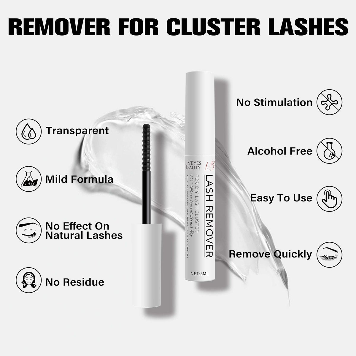 Clear Lash Glue Remover 5ml – Safe Eyelash Adhesive Remover for DIY Cluster Lashes at Home - görsel 5