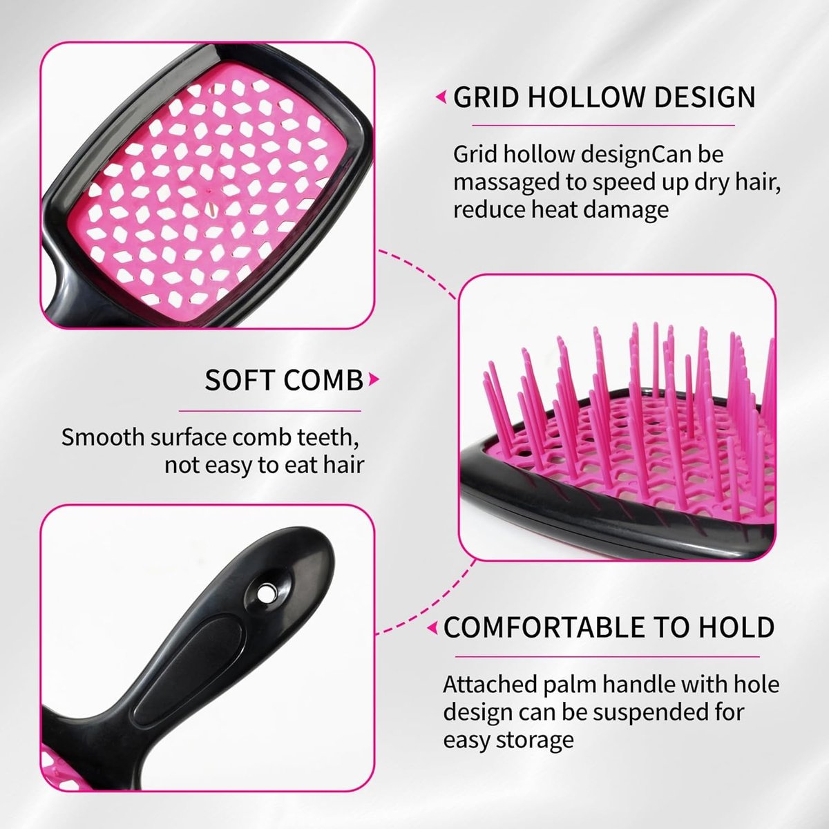 2-Pack Lixera Hair Brush - Detangling Brush for Curly, Wet & Dry Hair, Scalp Massage (Pink + Black) - görsel 9