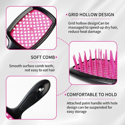 2-Pack Lixera Hair Brush - Detangling Brush for Curly, Wet & Dry Hair, Scalp Massage (Pink + Black)