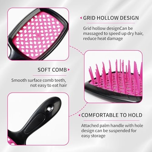 2-Pack Lixera Hair Brush - Detangling Brush for Curly, Wet & Dry Hair, Scalp Massage (Pink + Black) - görsel 10