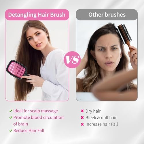 2-Pack Lixera Hair Brush - Detangling Brush for Curly, Wet & Dry Hair, Scalp Massage (Pink + Black) - görsel 6