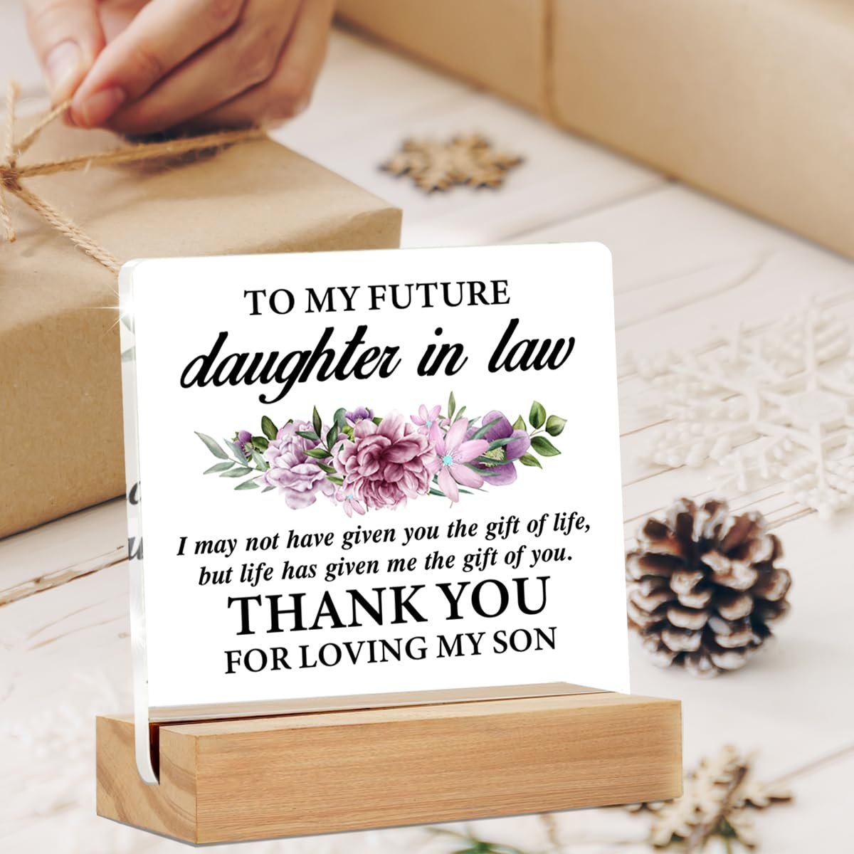 Future Daughter in Law Gifts - Engagement Gift - Wedding Gift - Clear Acrylic Desk Sign 4x4 Inches - From Mother in Law - görsel 5