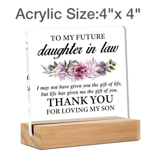 Future Daughter in Law Gifts - Engagement Gift - Wedding Gift - Clear Acrylic Desk Sign 4x4 Inches - From Mother in Law - görsel 4