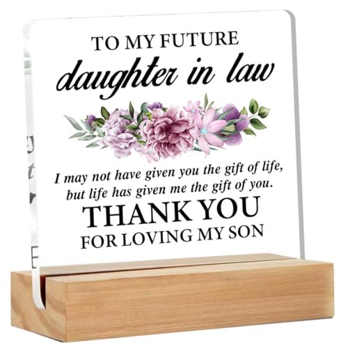 Future Daughter in Law Gifts - Engagement Gift - Wedding Gift - Clear Acrylic Desk Sign 4x4 Inches - From Mother in Law - görsel 2