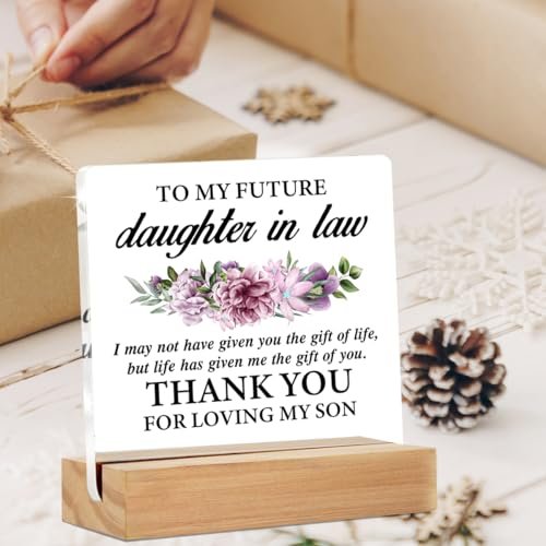 Future Daughter in Law Gifts - Engagement Gift - Wedding Gift - Clear Acrylic Desk Sign 4x4 Inches - From Mother in Law - görsel 6