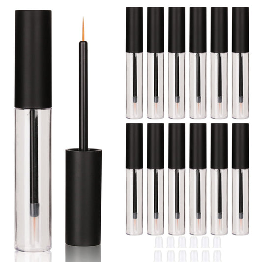 COSIDEA 12-Pack Empty Matte Black 10ml Eyeliner Tubes with Brush Applicator for DIY Eyelash Growth Oil