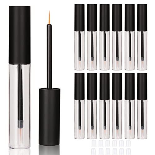 COSIDEA 12-Pack Empty Matte Black 10ml Eyeliner Tubes with Brush Applicator for DIY Eyelash Growth Oil - görsel 2