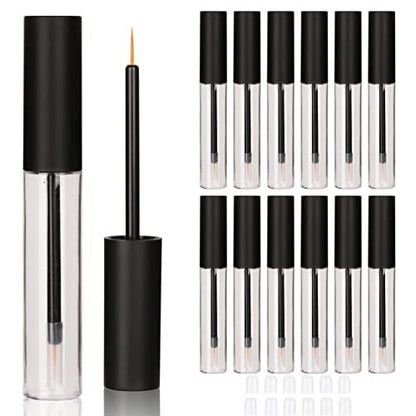 COSIDEA 12-Pack Empty Matte Black 10ml Eyeliner Tubes with Brush Applicator for DIY Eyelash Growth Oil